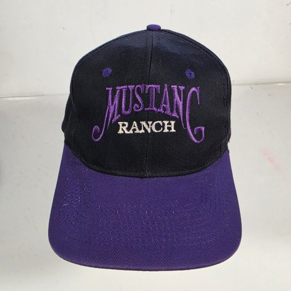 Vintage Mustang Ranch Snapback Hat KC Black Purple Two Tone Nevada Brothel Cap